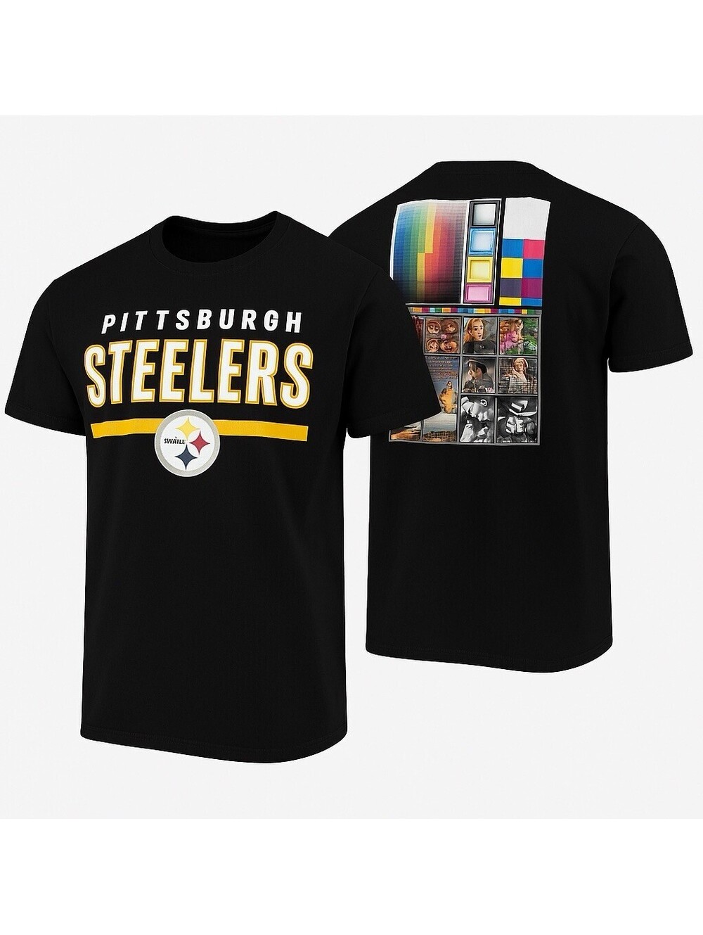 Pittsburgh Steelers Fanatics XL T-Shirt Black NFL Tee 29x23 Misprint Color Test